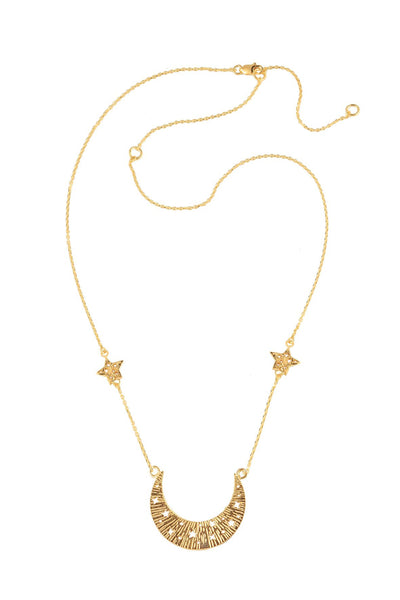 Moon swing with 2 stars on the chain necklace. Silver, gold-plated