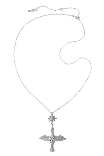 Fairy bird and 8-pointed star necklace. Silver