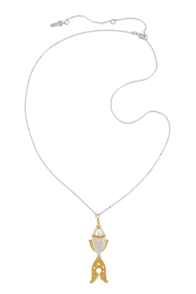 Golden fish necklace. Silver, partly gold-plated
