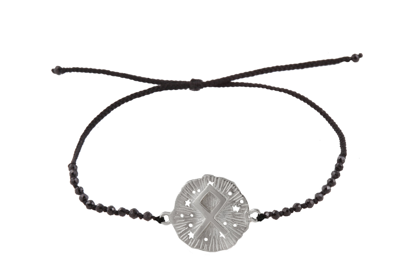 Runic medallion amulet Odal bracelet with beads. Silver