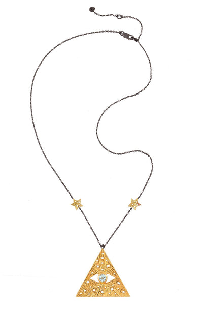 All-seen-eye necklace with 2 stars on the chain. Partly gold plated and oxide
