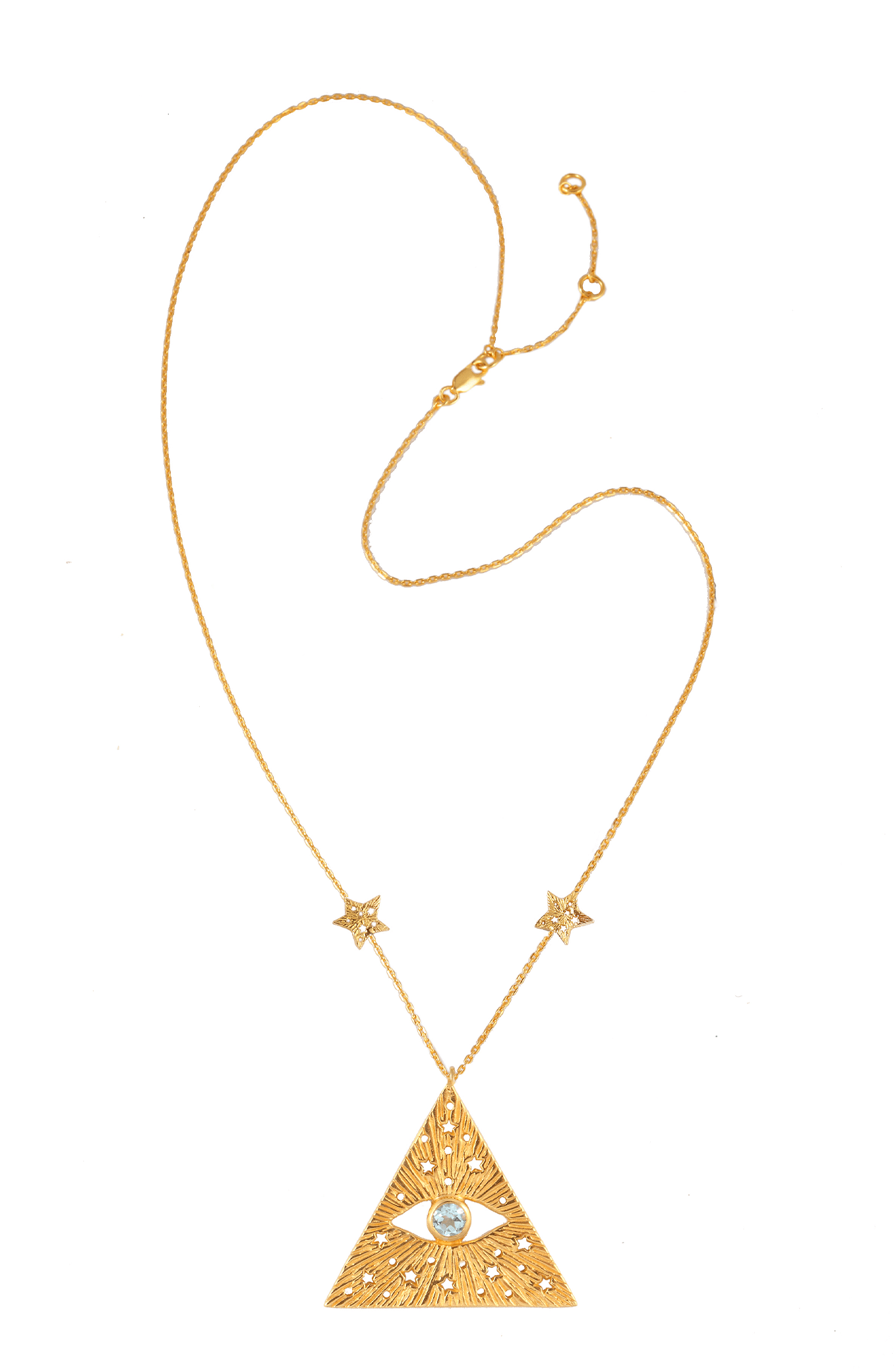 All-seen-eye necklace with 2 stars on the chain. Gold plated