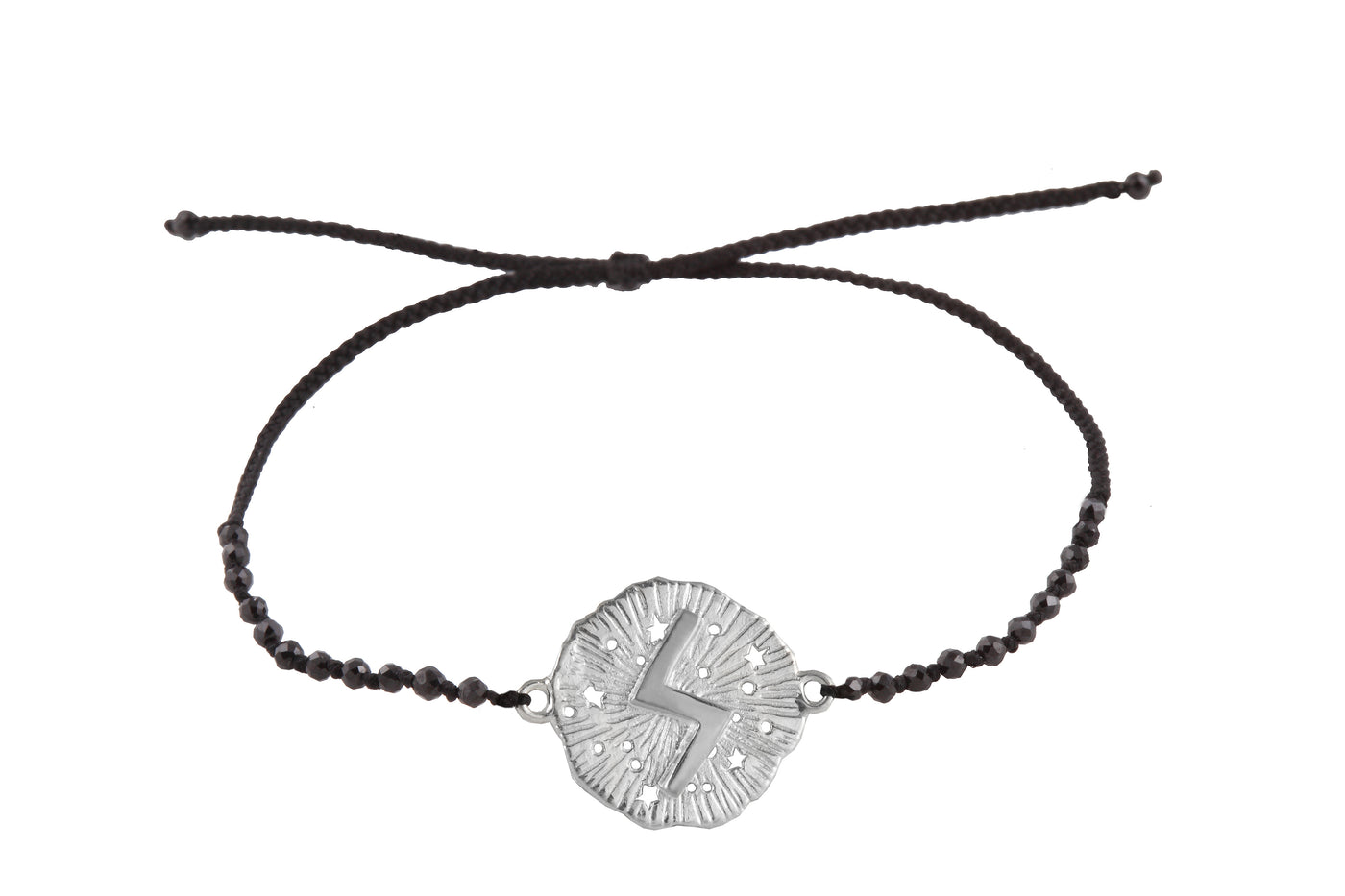 Runic medallion amulet Soulo bracelet with beads. Silver