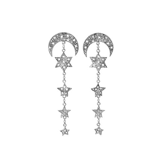 Moon and 4 stars earrings. Silver