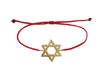 String bracelet with david star amulet. Gold plated