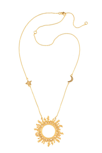 Solid gold sun with star and moon on the chain necklace