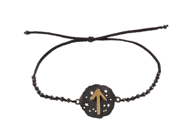 Runic medallion amulet Tiwaz bracelet with beads. Gold plated and oxide
