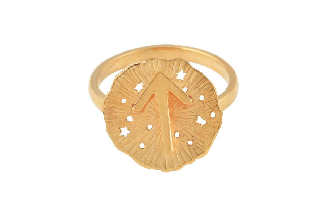 Ring with a small runic pendant Tiwaz. Gold plated